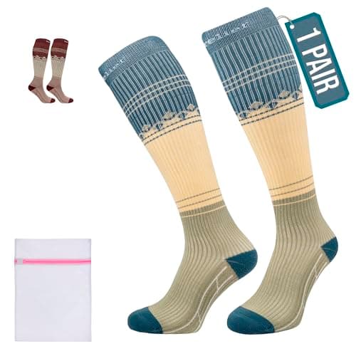 360 RELIEF Compression Socks for Women & Men - 15-20 mmHg Travel Flight Socks – Graduated Support - Ideal for Running, Cycling & during Maternity - S/M, Green with Laundry Bag