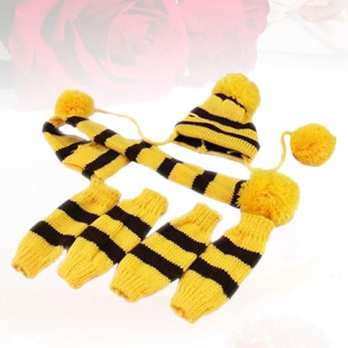 Dog Scarf and Hat Set in Yellow Colour Knitted Woolen Yarn for Winter, Warm and Easy to Put on Pet Accessories, for Holiday Photo Shoots and Travel — view 5