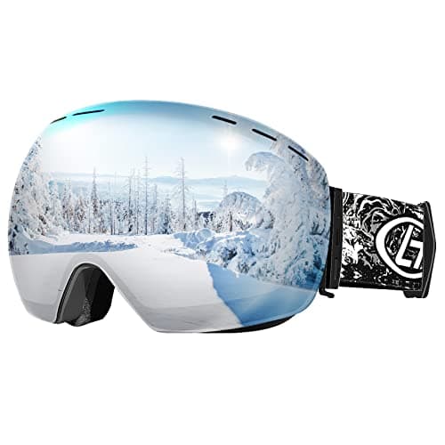 HIYAA Ski Goggles Anti Fog UV400 Protection Double Layer Spherical Anti-Glare Lenses Snow Snowboard Skiing Goggles for Men Women Youth - Silvery, One Size