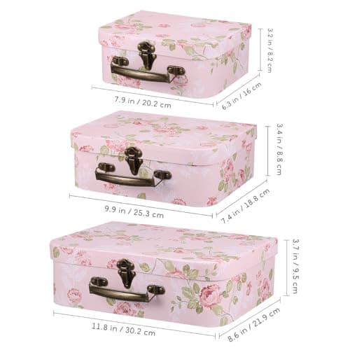 GALPADA Baby Suitcase Box 3Pcs Paperboard Floral Storage Boxes with Handles Stackable Decorative Flower Pattern Boxes for Wedding Birthday Baby Shower — view 4