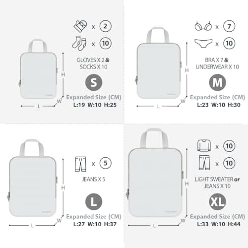 Doxaso Compression Packing Cubes Ultralight Expandable Suitcase Organiser Bags Water Repellent Travel Organiser for Backpack 4 PCS (A-White-4 Pcs, 4 PCS) — view 4