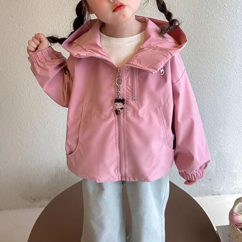 Girls Waterproof Jacket Kids Lightweight Windproof Jackets Hooded Summer Zip up School Raincoat Packable Softshell Breathable Hiking Outdoor Casual Rain Poncho Windbreaker (Pink, 140.00) — view 4