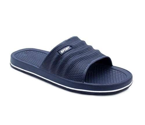 IMTY Womens Sliders EVA Sandal Slippers Ladies Pool Slides Lightweight Beach Flip Flops Bathroom Shower Spa Leisure Sports Slipper (Navy, UK Footwear Size System, Adult, Women, Numeric, Medium, 6)