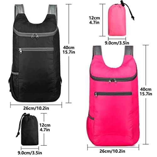 Feibmir 2 Pack 20L Small Foldable Lightweight Packable Backpack Black Pink — view 2