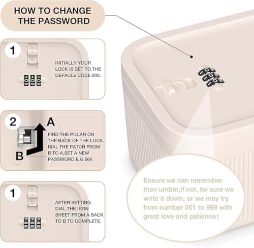 mophrati Portable Small Lockbox Travel Safe With Lock Box,cream white — view 2