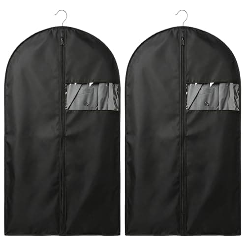 2 PCS Dust-Proof Suit Bags for Men, Foldable Suit Cover with Clear Window, Reusable Suit Bag with Black Zipper for Coats, Dresses, Jacket, Clothes(24''X40''/60x100cm)