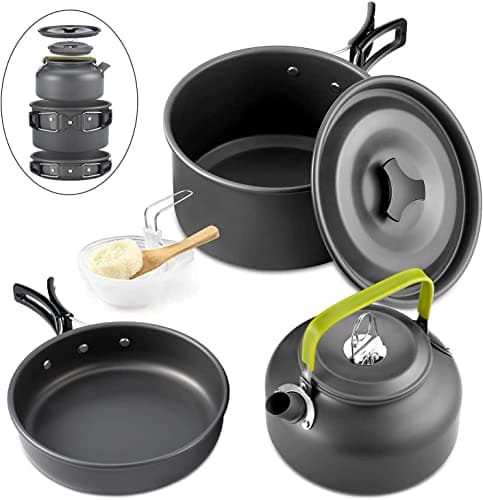 Queta 10-Piece Cookware Kit Picnic Pots Cookware Camping Set for Camping Outdoor Hiking Picnic BBQ, Foldable Camping Pots, Fda Certified