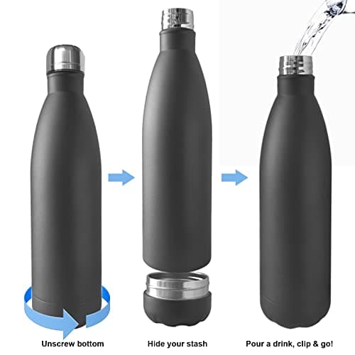 Domemit Beach Safe for Valuables, Diversion Water Bottle Stainless Steel with Hidden Compartment, Beach Travel Safe for Keys, Cash, Earphone, Leak Proof Insulated Bottle for Hot and Cold Drinks Black — view 5