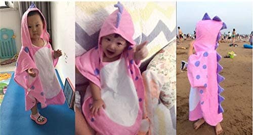 Alltops Kids Cotton Hooded Towel Cartoon Unicorn Dinosaur Bathrobe Bath Poncho Towel for Boys Girls, 0-4 years, Pink Dinosaur — view 4