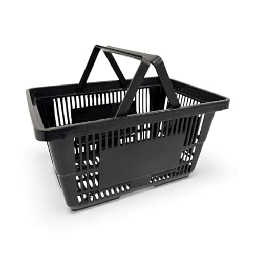 1x Black 22 Litre Plastic Shopping Basket with Handles Heavy-Duty HDPE Basket for Retail, Grocery & Convenience Stores Lightweight, Stackable