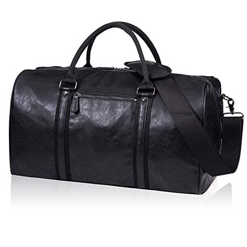 seyfocnia Oversized Duffle Travel Bag Waterproof Pu Leather Weekend Bag Large Carry On Large Carry On Hangbag for Mens or Women, Black