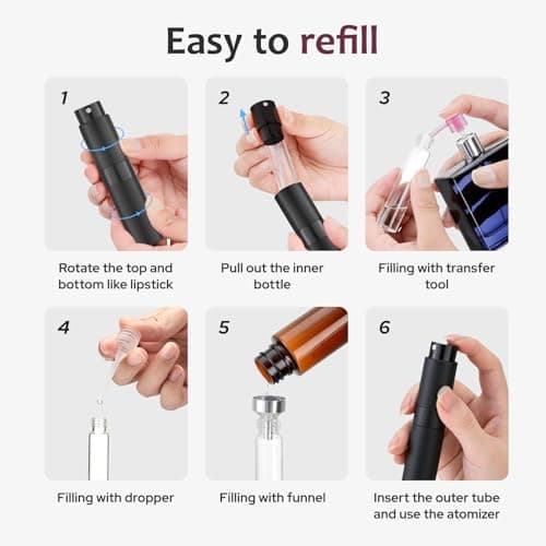Toureal Travel Perfume Atomiser Refillable, 8ml Atomiser Spray Bottle,Black — view 4