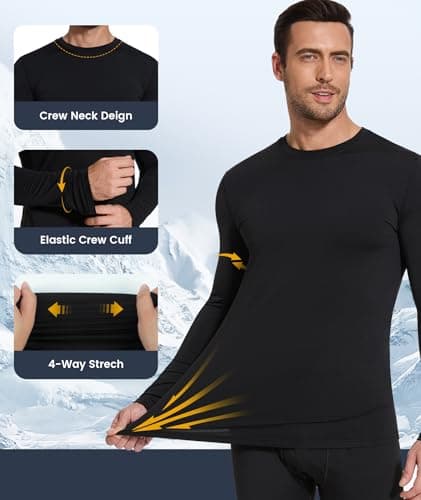 SIHOHAN Mens Thermal Top Long Sleeve Crew Neck Base Layer Tops Black — view 4