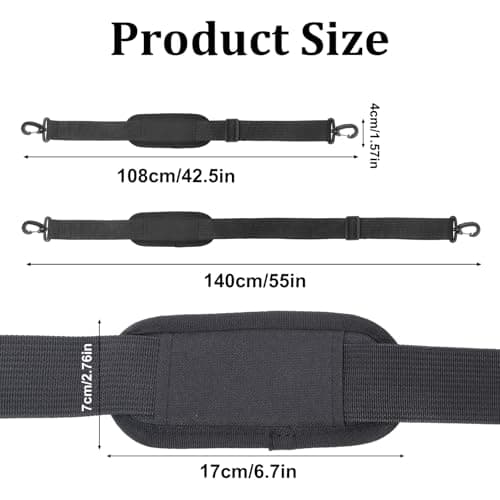 Universal Replacement Shoulder Strap with Pad, Adjustable Between 42" To 72", Soft Bag Strap with Adjustable Buckles and Metal Hooks for Laptop Messenger Bag Crossbody Bags Luggage — view 2