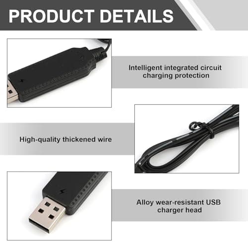 2PCS Battery Charger for Bubble Machine Gun for 3.6V 3.7V Rechargeable Battery Packs, Compatible with RC Cars, Tanks, Boats, Trucks, Trains, Toys, USB Charging Cord with LED Indicator — view 3