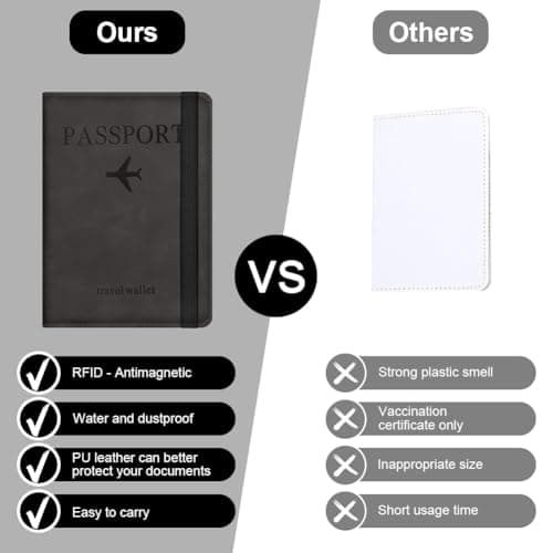 AOOSU Passport Holder Cover, PU Leather Passport Cover with RFID Blocking Travel Wallet, Portable Universal Travel Wallet Case Organiser for Money, Boarding Passes, Credit Cards Black — view 6
