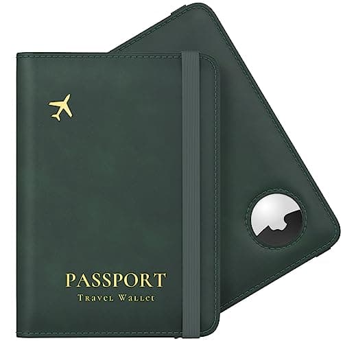 Passport Holder Airtag Wallet Stouchi UK Passport Cover with RFID Blocking Protector PU Leather Travel Wallet Organiser Document Holder for Men&Women Passport,Business Cards,Boarding Passe(Deep Green)
