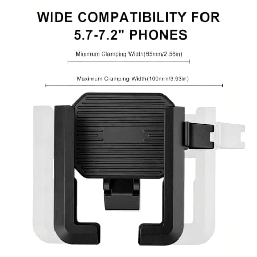 ROHMERIQUE Motorcycle Phone Mount, Camera Friendly Dual Anti-Shock Bike Phone Holder with 360° Rotation and Quick Release Handlebar Clamp, Fits for iPhone 17/16 and 6-7.2" Cellphones — view 2