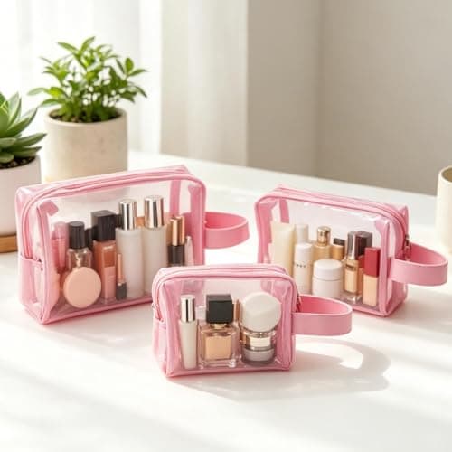 Mesh Makeup Bags With Zipper Portable Travel Accessories Set Of 3, pink — view 3