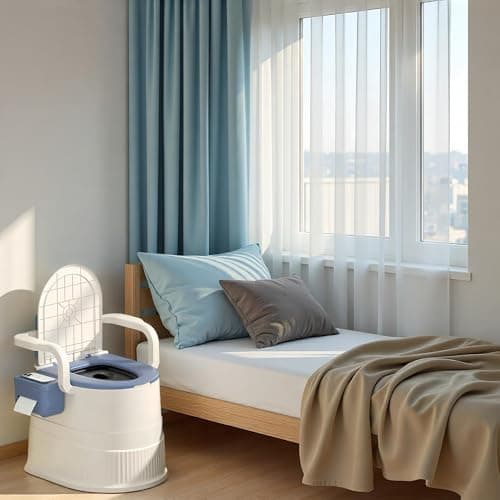 RVTENRIO Portable Toilet Chair with Backrest and Armrests – Blue — view 2