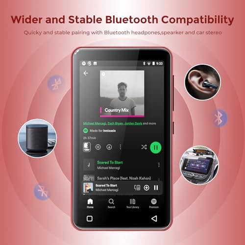 innioasis 16GB MP3 Player with Bluetooth and wifi, MP3 Player for Kids with Spotify, Spotify Kids, Pandora, Audible, 4.0" Touch Screen Music Player with Parental Controls, Up to 1TB(Black+Red) — view 5