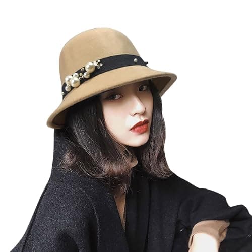 Foldable Hat Women's Korean Version of British Retro Wool Sunscreen Fishing Hat European and American Dome Cylinder Bathing Cap Women, khaki, One Size — view 2
