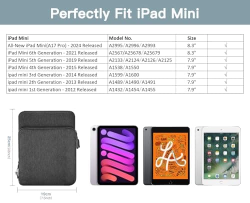 TiMOVO 8-9" Tablet Sleeve for iPad Mini 7 A17 Pro, Dark Gray — view 2