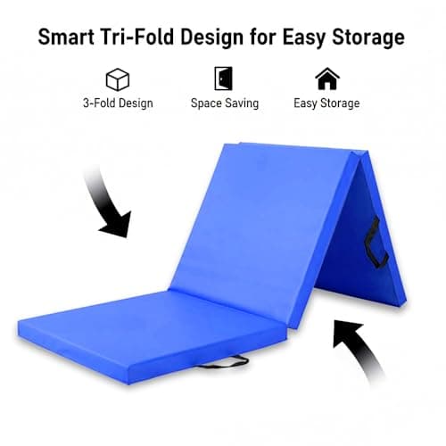 Exercise Mat – Tri-Fold PU Leather Yoga, Pilates & Gymnastics Mat, 6cm Thick Cushioned, Non-Slip, Foldable Home Gym Fitness Mat for Kids, Adults & Family Workouts (Blue) — view 3