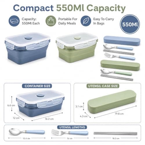 4Pcs Silicone Food Storage Containers Set Collapsible Lunch Boxes with Lids — view 2