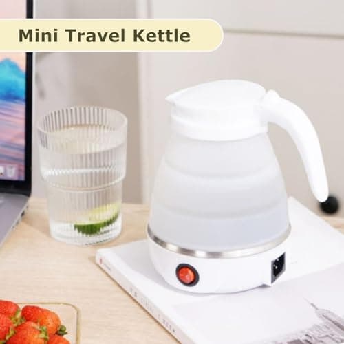 Foldable Electric Kettle, Mini Travel Kettle, Portable Collapsible Kettle for Camping with Separable Power Cord, Fast Boiling, 600ML (White) — view 2