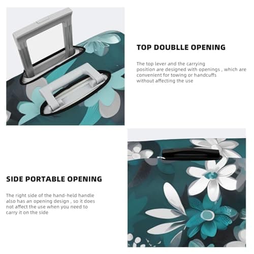 NBSKSDLK Travel Luggage Cover Teal Grey and White Floral Suitcase Protector Anti-Scratch Washable Baggage Covers Elastic Suitcase Cover Tsa Approved Baggage Protector Fit 18-32 Inch Luggage, Black — view 5
