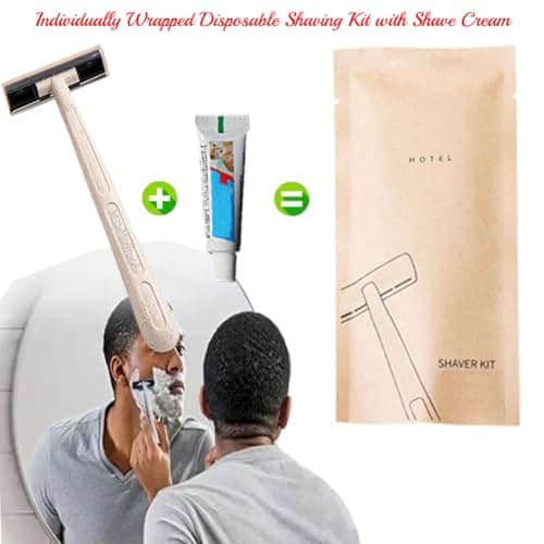 10Pack Luxury Individually Wrapped Hotel Disposable Razors Kit With Shave Cream; Clean and Hygienic; Portable Travel Razor Toiletries Amenities; Guest Shaving Razor Set for Home Hotel Travel — view 2