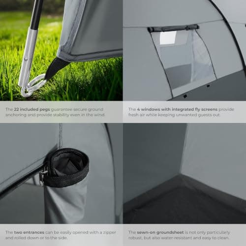 tectake® 6 Person Festival Tent - Water-Repellent Large Family Tunnel Tent with UV 50+ Protection, Mosquito Net - Lightweight Poles & Easy Assembly - Includes Awning & Carry Bag — view 4
