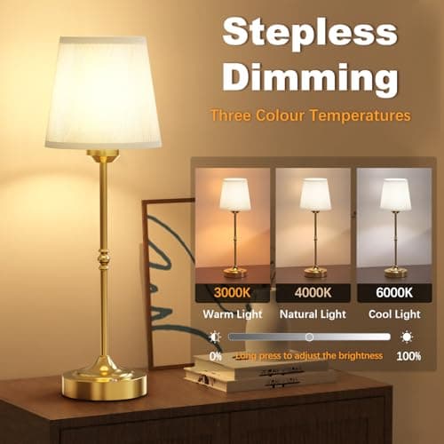 Rechargeable Cordless Table Lamp, Dimmable LED Portable Gold Bedside Light — view 4