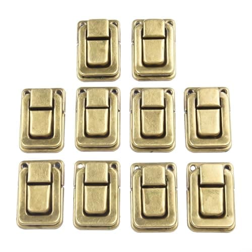 10PCS Retro Luggage Buckles Metal Lock Clasps for Wooden Boxes Furniture Hardware - Antique Iron Latches 25x38mm Classic Suitcase Repair Kit(Yellow Bronze) — view 2