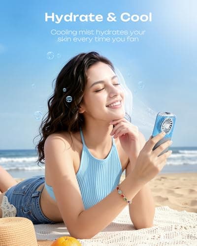 Otlonpe Mini Handheld Portable Mist Fan, Small Rechargeable Handheld Fan with Water Mist Spray, 4 Speeds, LED Display, Foldable Stand, Mini Personal Misting Cooling Fans for Travel — view 5