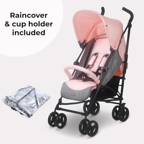 My Babiie MB02 Plus Stroller - from Birth to 4 Years (22kg), Lightweight & Compact Umbrella Fold, Travel Buggy for Toddlers, Pushchair Includes Cup Holder and Rain Cover - Pink & Grey — view 3