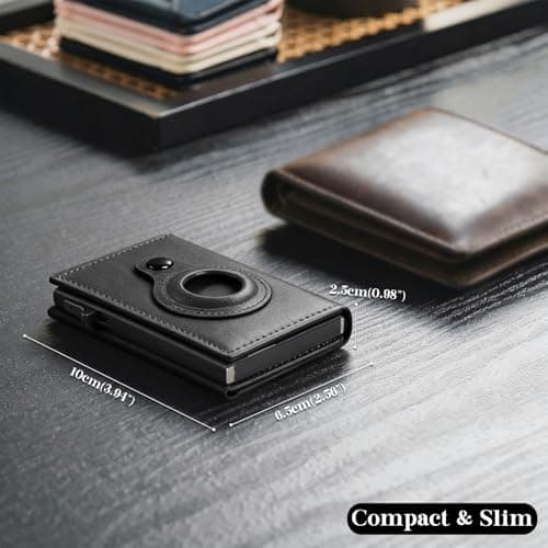 DASKING Men's Card Wallet RFID Blocking with Airtag Holder, Smart Metal Credit Card Holder Cases Pop Up, ID Window, Money Clip, Magnetic Closure Slim Minimalist Vegan Leather Wallet for Gents Gift — view 6