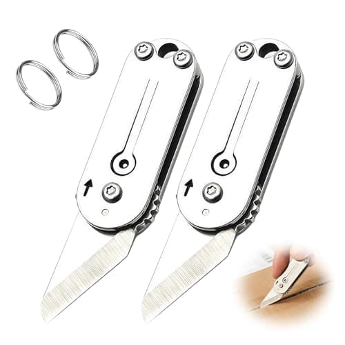 UIHRLM Utility Pocket Box Opener, Portable Stainless Steel Folding Cutter with Key Ring, Mini Lightweight EDC Gadgets Pocket Multi Tool for Outdoor Camping Hiking Packaging Craft DIY Use (2)
