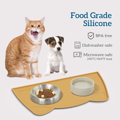 OHMO Silicone Cat Food Mat for Food&Water Bowls, 46x25cm, Honey — view 3