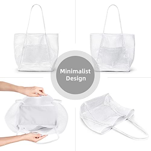 KALIDI Mesh Tote Bag,23L Beach Bag Extra Large Tote Bags for Women with Zip Pocket Shoulder Bag Summer Beach Bags Reusable Shopping Bag for Picnic Holiday Travel Grocery — view 6