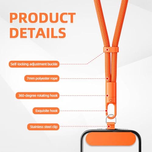 HOTUT Wrist Strap Lanyard for Phone, Adjustable Hand Wrist Strap Lanyard for Cellphone, Mobile Phone, Camera, Keys, Keychain, Flashlight, USB Flash Drives and More Device, Orange — view 3