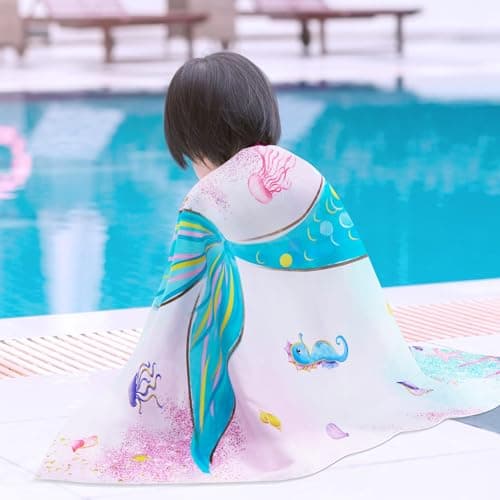 WERNNSAI Mermaid Microfibre Beach Towel for Kids, 76 x 150cm Bath Towel — view 6