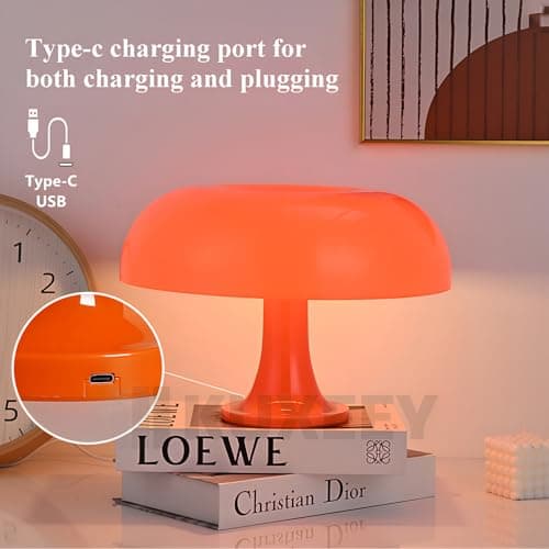 KUXEEY Mushroom Rechargeable Table Lamp – Orange Touch Cordless Lamp | Wireless Battery Powered 3 Color Light Dimmable Replaceable Battery Cozy Modern Aesthetic Room Decor Bedside Bedroom Living Room — view 5