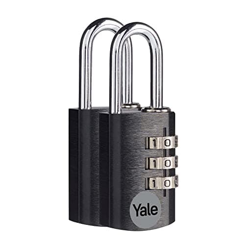 Yale YE3CB/20/121/2/BK - Standard Protection - Aluminium Combination Padlock Black 20 mm - Steel Shackle - 3 Combination Lock - Set of 2
