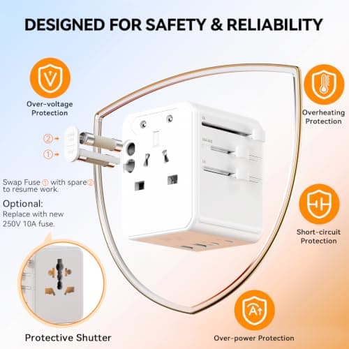 Auxmir Universal Travel Adapter, 25W Fast Charging, 2 USB-C & 2 USB-A White — view 2