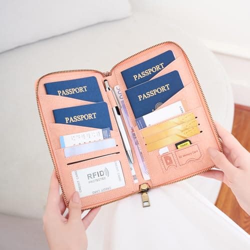 Toctax Passport Holder Travel Wallet for Family, RFID Passport Wallet Travel Document Holder for Men and Women (Pink) — view 5