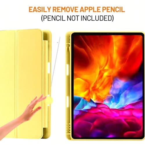 Compatible With iPad 9th/8th/7th Generation, Premium PU Leather + Soft TPU Back Case With Pencil Holder, Auto Sleep/Wake 10.2 Inch Cover 2021/2020/2019 (Yellow) — view 2
