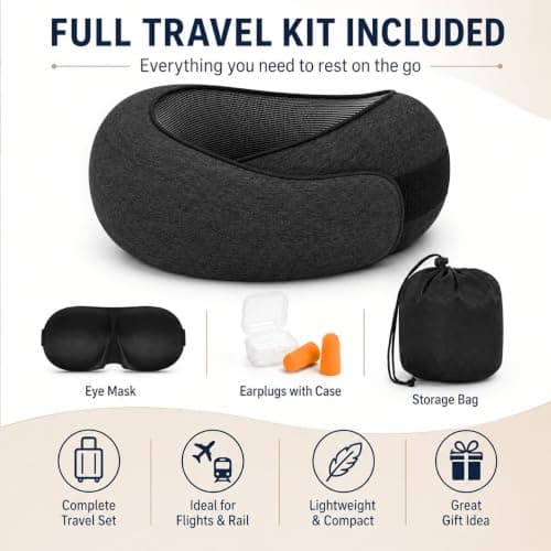 Purecas Memory Foam Travel Neck Pillow, 360° Support with Eye Mask&Earplugs — view 3