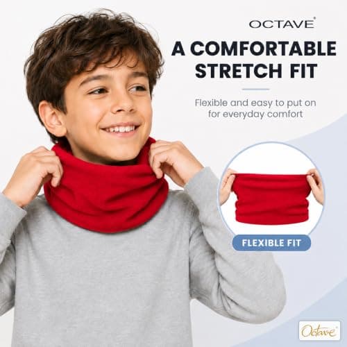 Octave® Winter Neck Warmer For Kids, Multifunctional Fleece Neck Gaiter Face Covering Mask Snood Scarf For Boy and Girls Cycling and Outdoor Sport (Red) — view 3